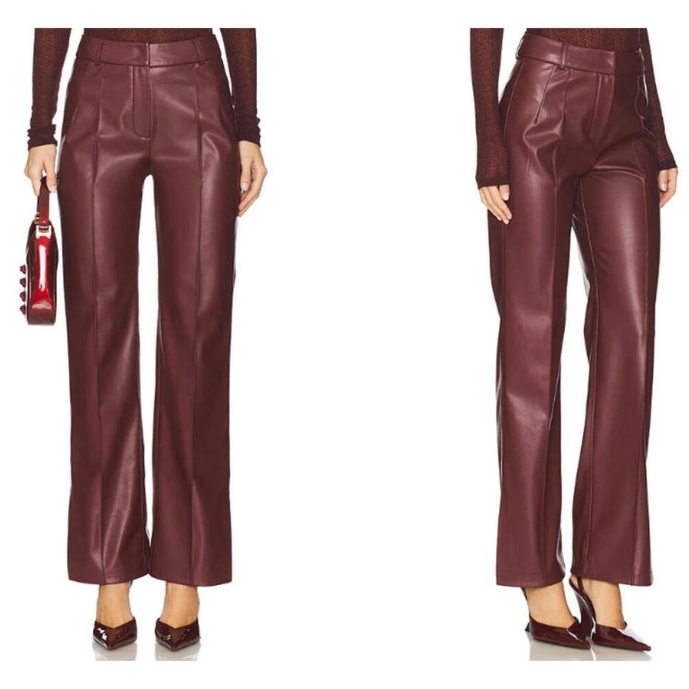 NWT SELMACILEK faux Leather Slit Detailed Pant Burgundy size S $378 msrp